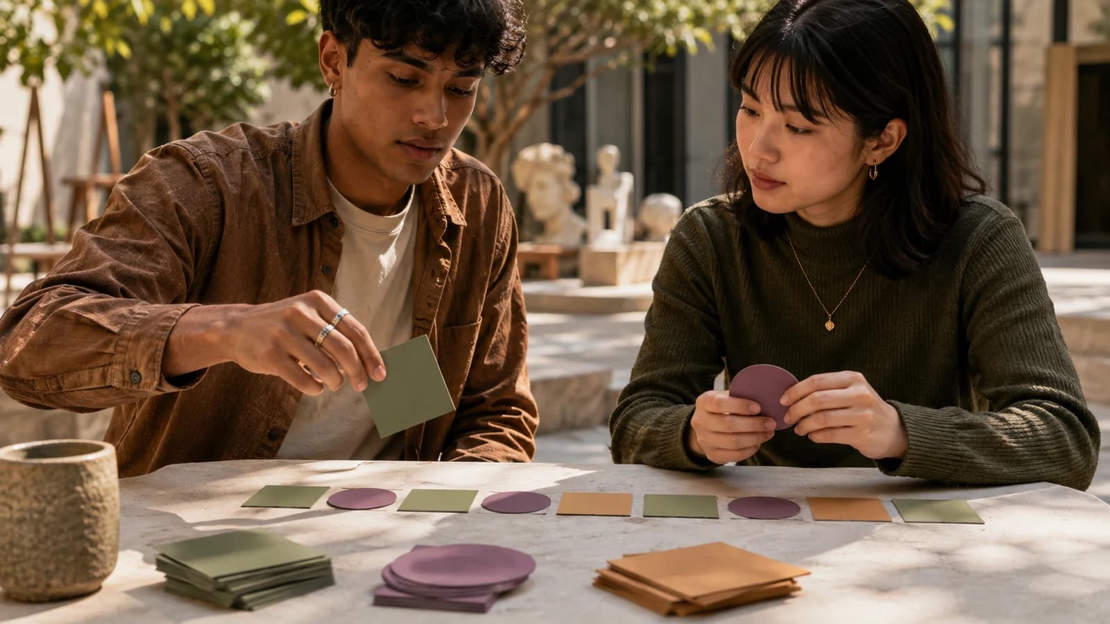 Two university students combining blank recall, explanation, and application cards into a weekly sequence