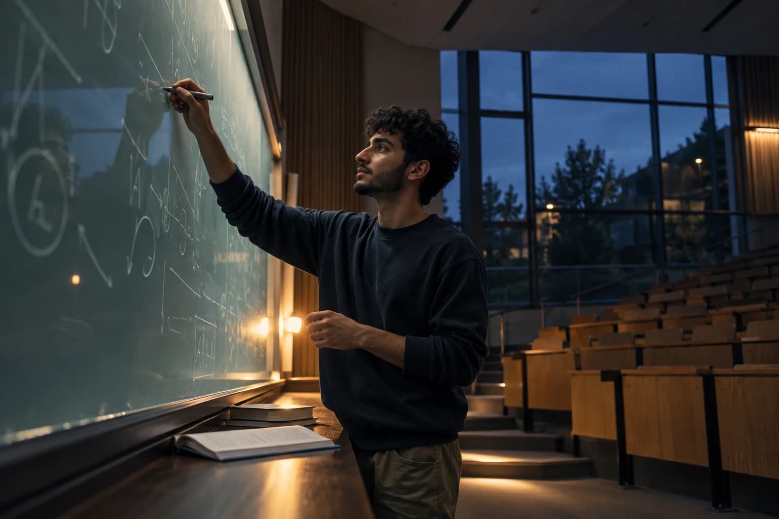University student making the corrected next attempt independently on a classroom board