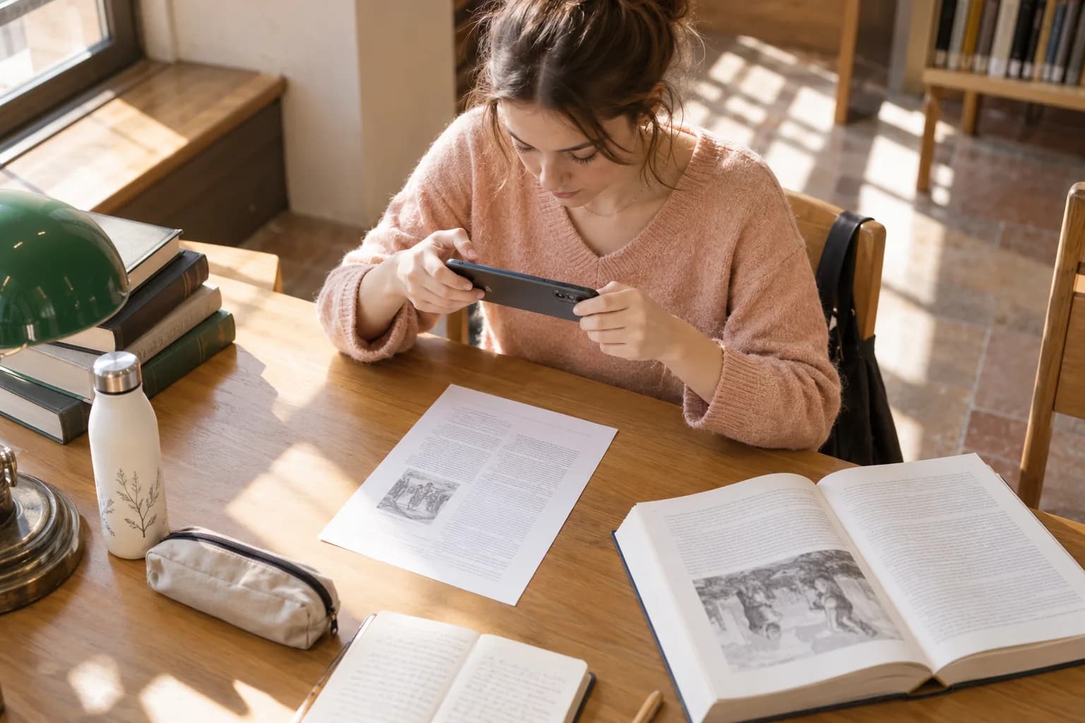 Studentessa acquisisce un’intera scheda di letteratura con lo schermo del telefono nascosto