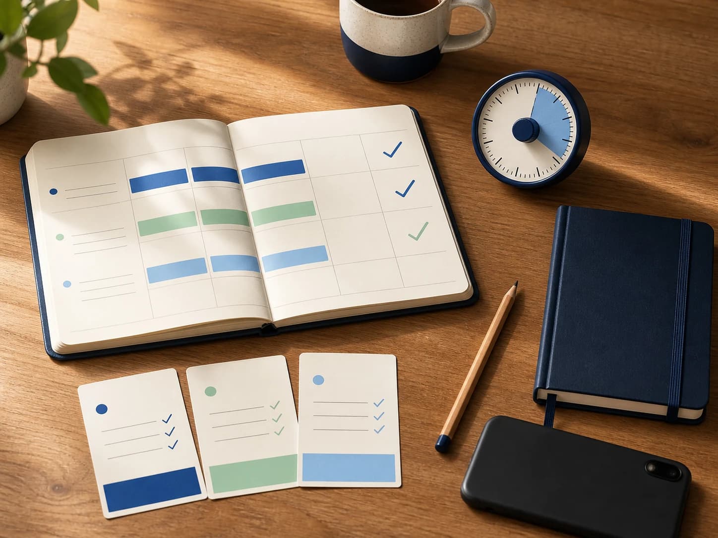 A calm weekly study plan arranged around focused work blocks